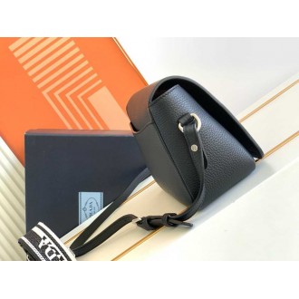 Prada Flap Shoulder Bag in Black Grained Leather
