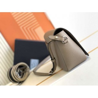 Prada Flap Shoulder Bag in Grey Grained Leather