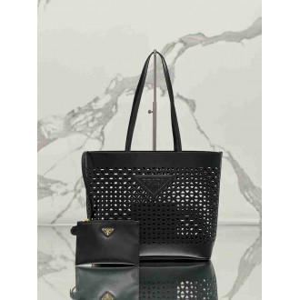 Prada Large Tote Bag in Black Perforated Leather