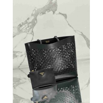 Prada Large Tote Bag in Black Perforated Leather