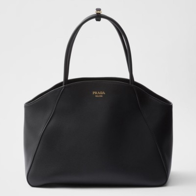 Prada Large Tote Bag in Black Smooth Calfskin