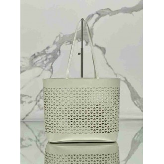 Prada Large Tote Bag in White Perforated Leather