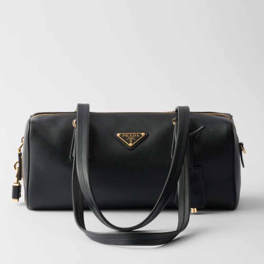 Prada Medium Top-handle Bag in Black Leather with Padlock