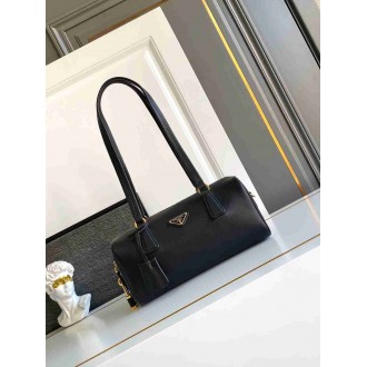 Prada Medium Top-handle Bag in Black Leather with Padlock