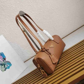 Prada Medium Top-handle Bag in Caramel Leather with Padlock