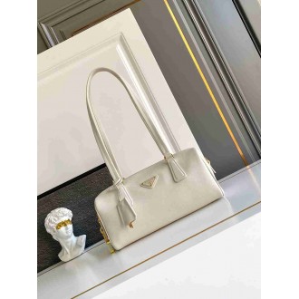 Prada Medium Top-handle Bag in White Leather with Padlock