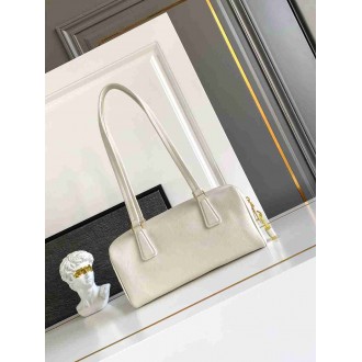 Prada Medium Top-handle Bag in White Leather with Padlock