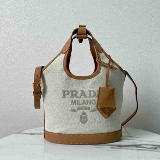 Prada Mini Buckle Bag in Linen Blend and Leather