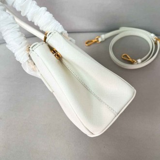 Prada Mini Galleria Shoulder Bag in White Saffiano Leather