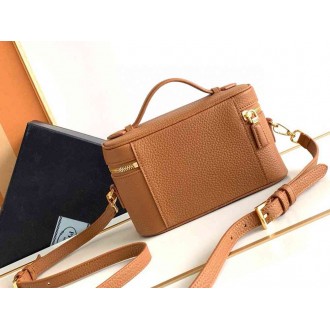 Prada Mini Vanity Bag in Brown Grained Leather