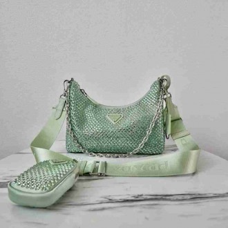 Prada Re-Edition 2005 Bag In Aqua Satin with Crystals