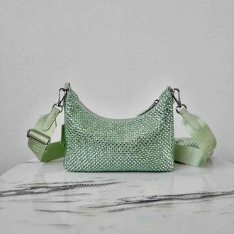 Prada Re-Edition 2005 Bag In Aqua Satin with Crystals