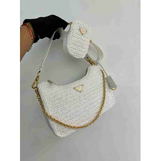 Prada Re-Edition 2005 Crochet Bag in White Raffia