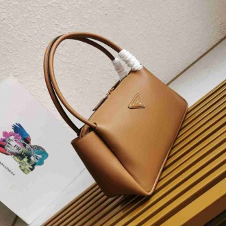 Prada Shoulder Bag in Brown Calfskin with Triangle Logo