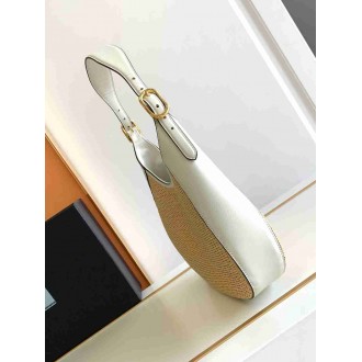 Prada Shoulder Bag in Woven Straw and White Leather