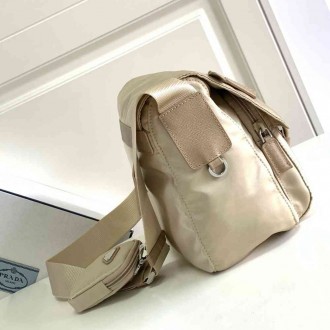 Prada Shoulder Bag with Flap in Beige Re-Nylon