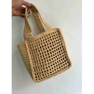 Prada Small Crochet Tote in Beige Raffia-effect Yarn