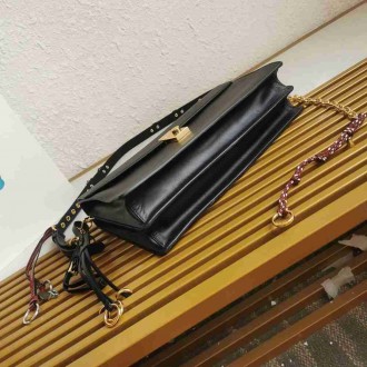 Prada Soft Sound Large Bag with Charms in Black Leather