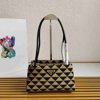Prada Supernova Small Shoulder Bag In Black Beige Fabric