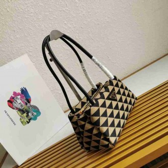 Prada Supernova Small Shoulder Bag In Black Beige Fabric
