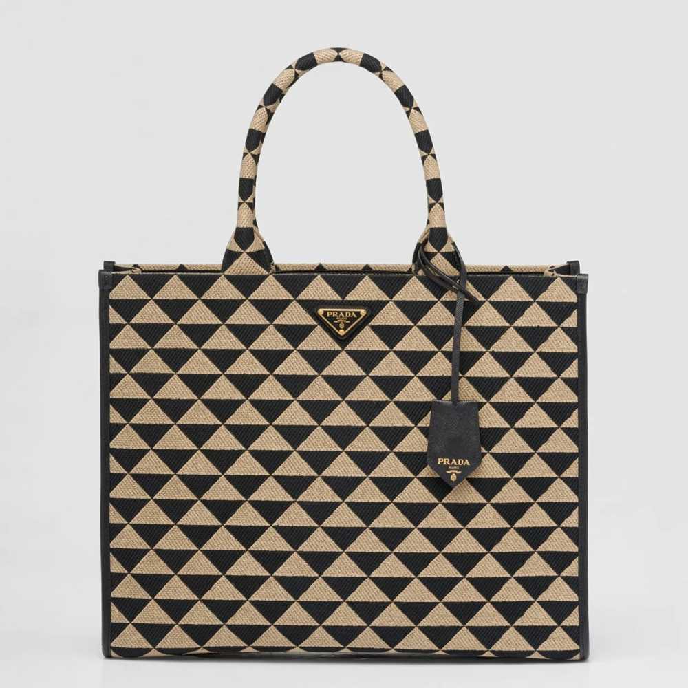Prada Symbole Large Bag In Black Beige Jjacquard Fabric
