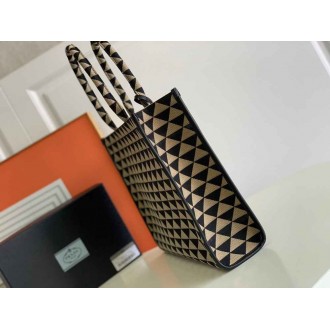 Prada Symbole Large Bag In Black Beige Jjacquard Fabric