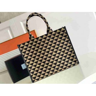 Prada Symbole Large Bag In Black Beige Jjacquard Fabric