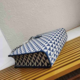 Prada Symbole Large Bag In White Blue Jjacquard Fabric