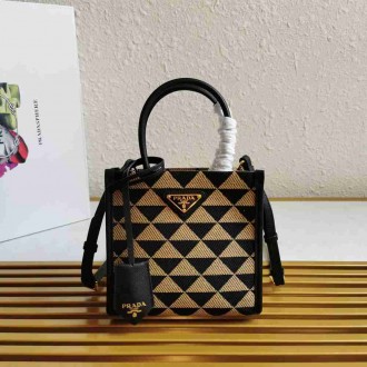 Prada Symbole Micro Bag In Black Beige Jjacquard Fabric