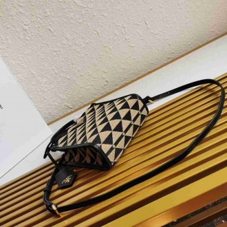 Prada Symbole Micro Bag In Black Beige Jjacquard Fabric