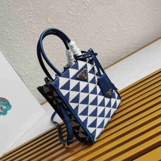 Prada Symbole Micro Bag In White Blue Jjacquard Fabric