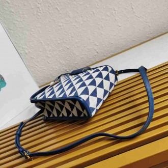 Prada Symbole Micro Bag In White Blue Jjacquard Fabric