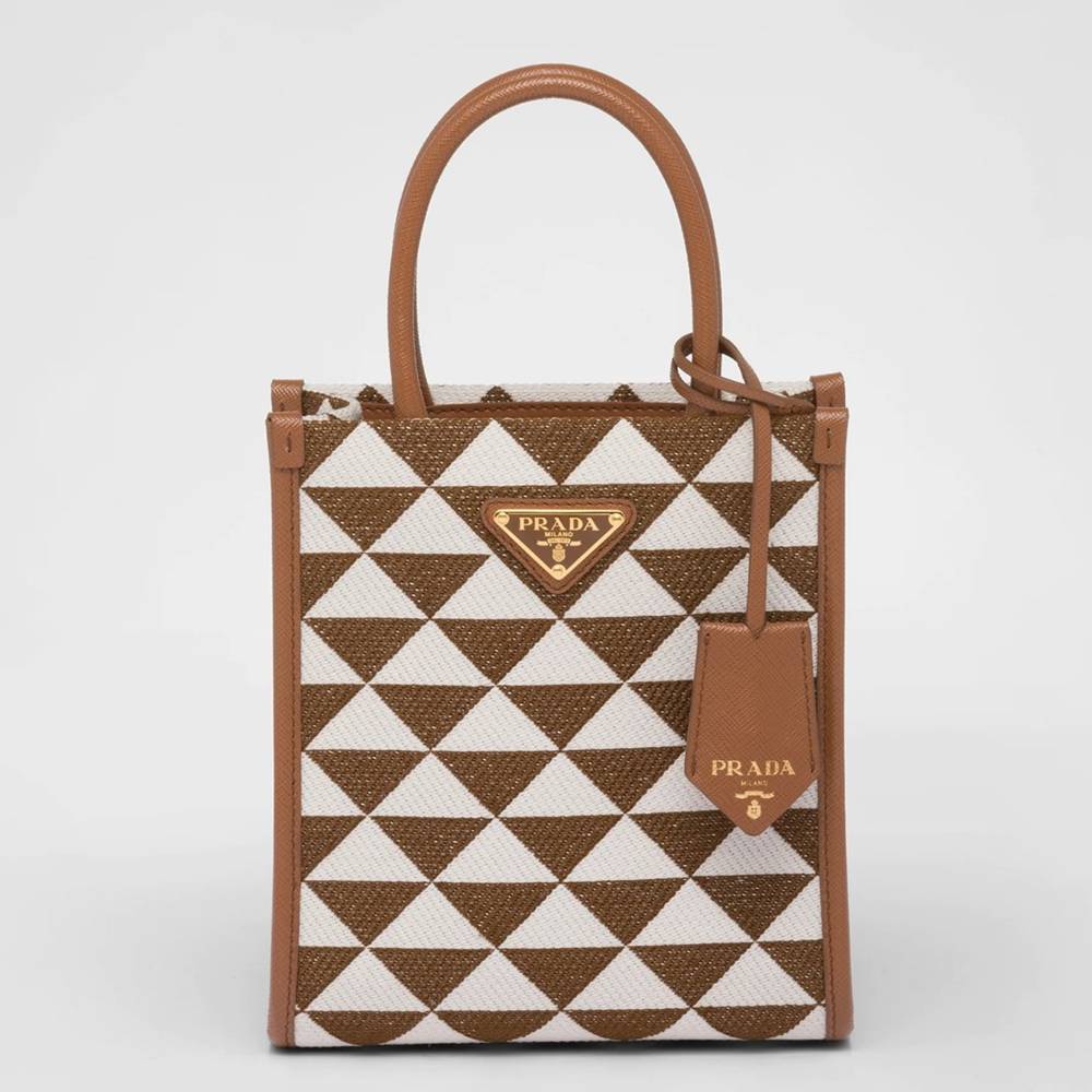 Prada Symbole Micro Bag In White Brown Jjacquard Fabric