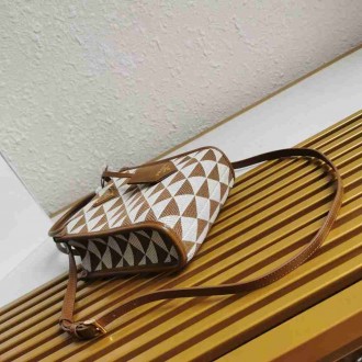 Prada Symbole Micro Bag In White Brown Jjacquard Fabric