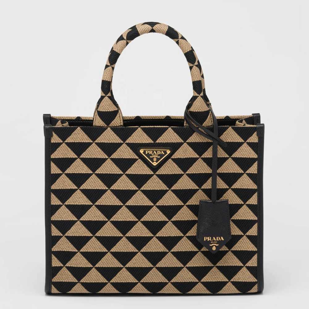 Prada Symbole Small Bag In Black Beige Jjacquard Fabric