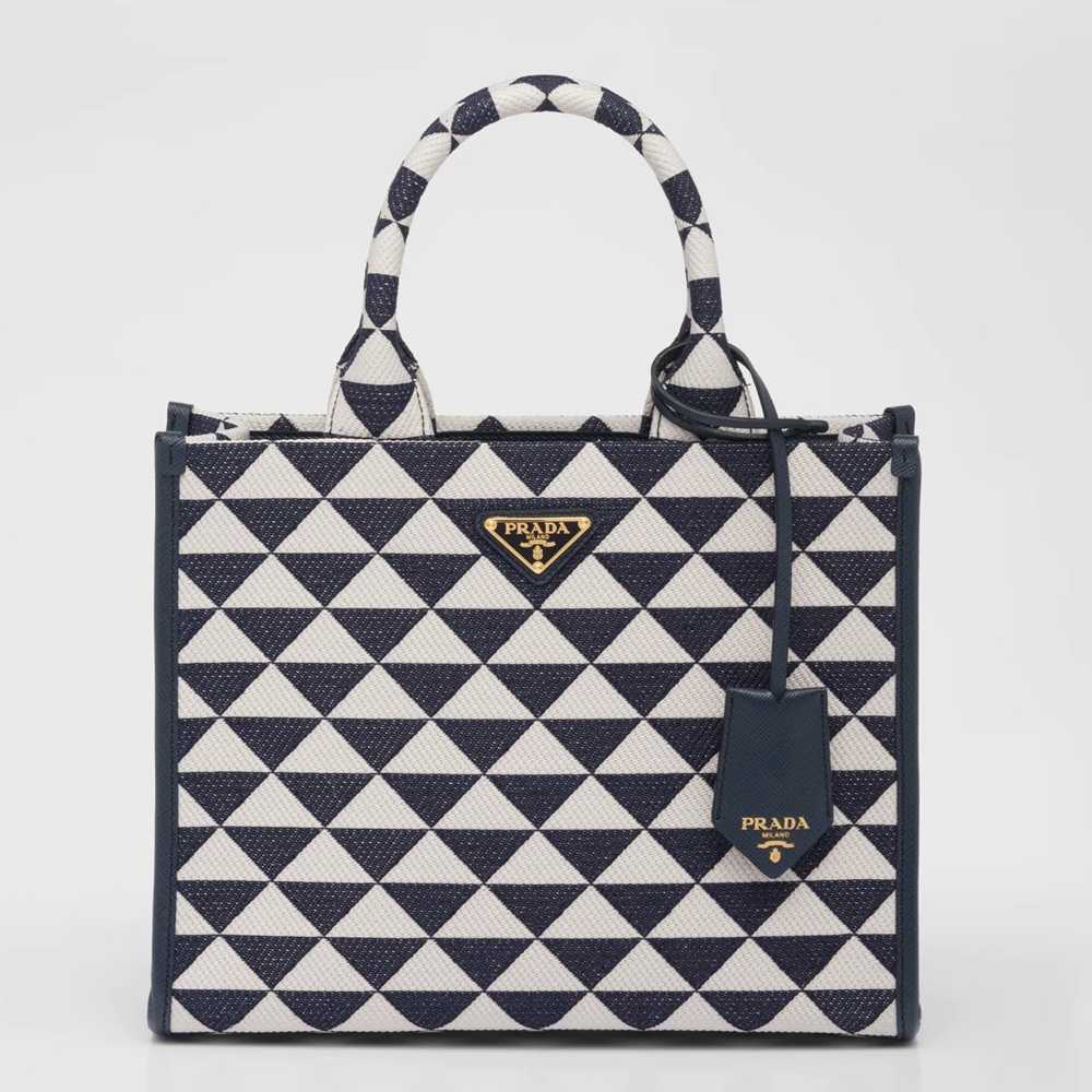 Prada Symbole Small Bag In White Blue Jjacquard Fabric