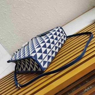 Prada Symbole Small Bag In White Blue Jjacquard Fabric