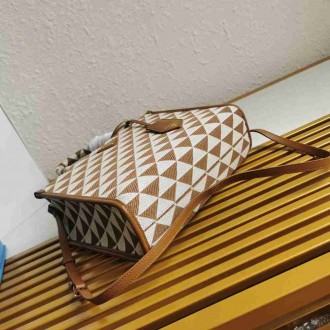 Prada Symbole Small Bag In White Brown Jjacquard Fabric