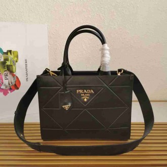 Prada Symbole Small Bag with Topstitching in Black Leather