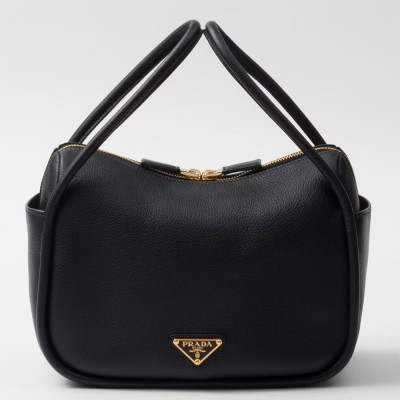 Prada Top Handle Bag in Black Grained Leather