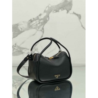 Prada Top Handle Bag in Black Grained Leather