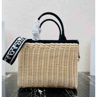 Prada Tote Bag In Wicker and Black Canvas