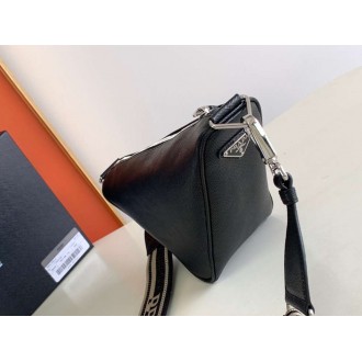 Prada Triangle Shoulder Bag In Black Saffiano Calfskin