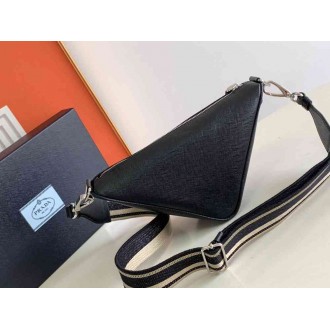 Prada Triangle Shoulder Bag In Black Saffiano Calfskin
