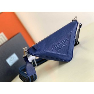 Prada Triangle Shoulder Bag In Blue Saffiano Calfskin