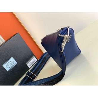 Prada Triangle Shoulder Bag In Blue Saffiano Calfskin