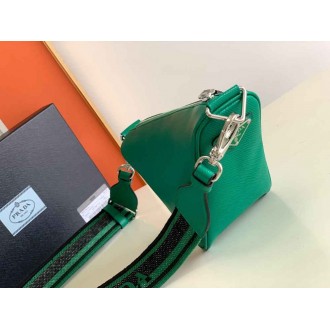 Prada Triangle Shoulder Bag In Green Saffiano Calfskin