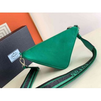 Prada Triangle Shoulder Bag In Green Saffiano Calfskin