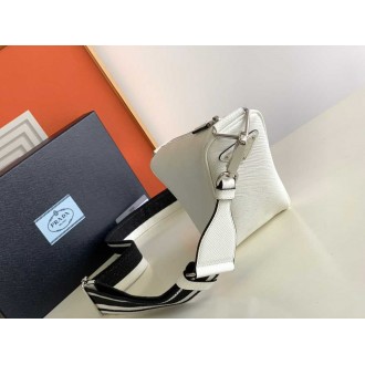 Prada Triangle Shoulder Bag In White Saffiano Calfskin