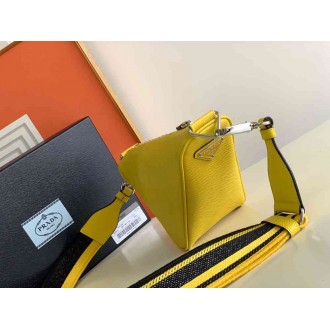 Prada Triangle Shoulder Bag In Yellow Saffiano Calfskin